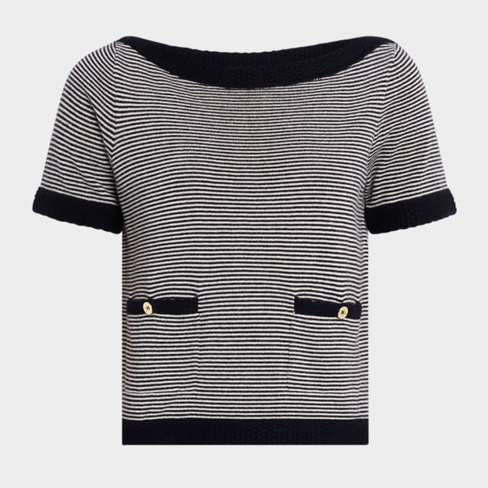 Frame Denim Black and White Striped Sweater